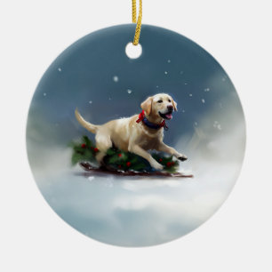 Labrador Christmas snow winter Ceramic Tree Decoration