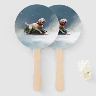 Labrador Christmas snow winter Hand Fan