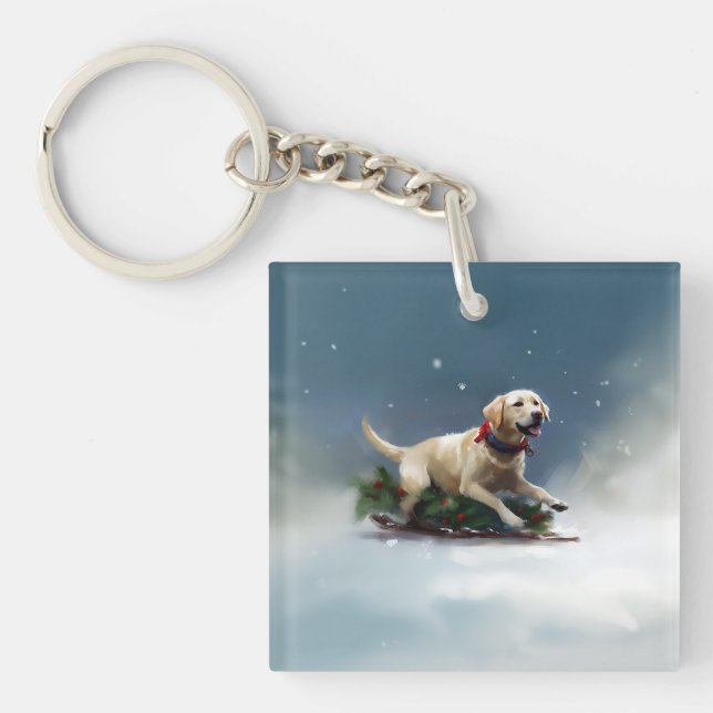 Labrador Christmas snow winter Key Ring (Front)