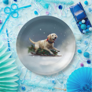 Labrador Christmas snow winter Paper Plate