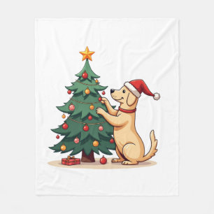 Labrador Christmas Tree Helper Fleece Blanket
