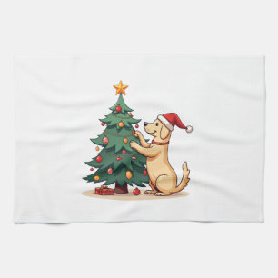 Labrador Christmas Tree Helper Tea Towel