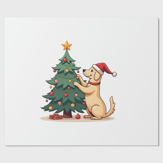 Labrador Christmas Tree Helper Wrapping Paper (Flat)