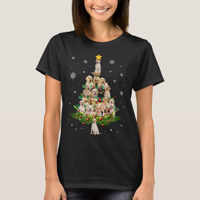 Labrador Christmas Tree Labrador Santa Hat Lights  T-Shirt (Front)