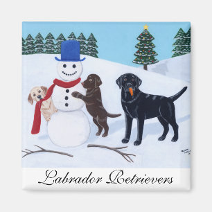 Labrador Christmas with Snowman Magnet