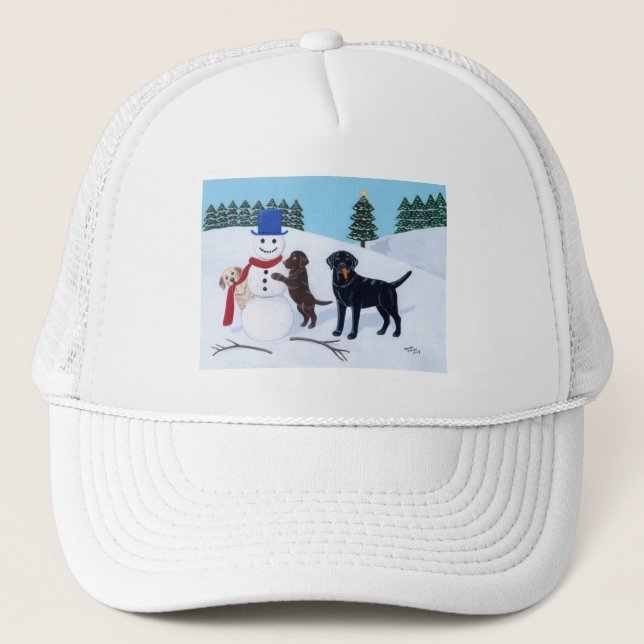 Labrador Christmas with Snowman Trucker Hat (Front)