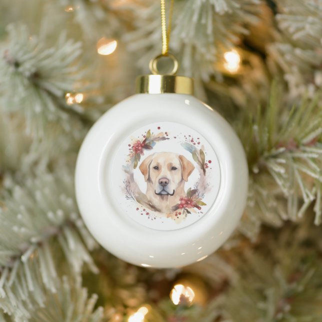 Labrador Christmas Wreath Festive Pup  Ceramic Ball Christmas Ornament (Tree)