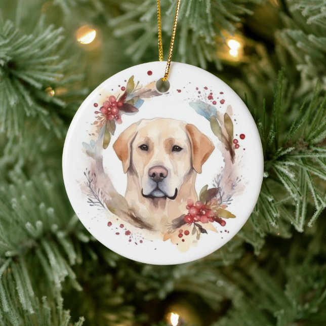 Labrador Christmas Wreath Festive Pup  Ceramic Tree Decoration (Tree)