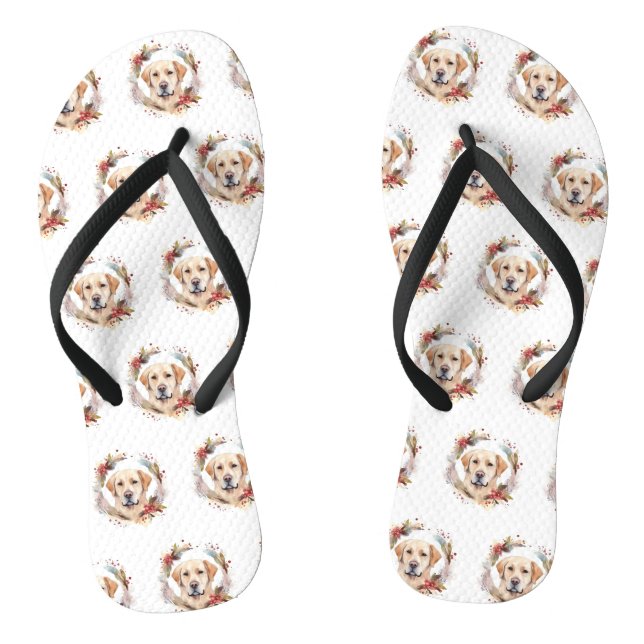 Labrador Christmas Wreath Festive Pup  Flip Flops (Footbed)