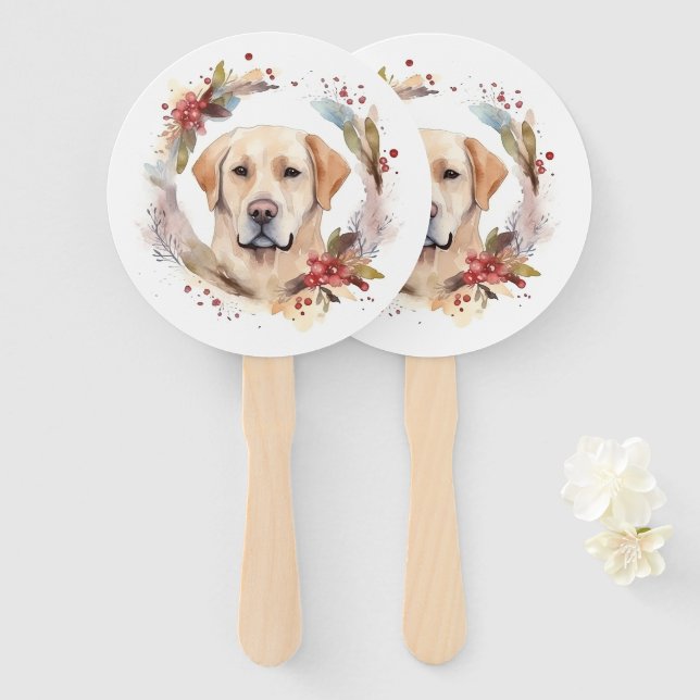 Labrador Christmas Wreath Festive Pup  Hand Fan (Front and Back)