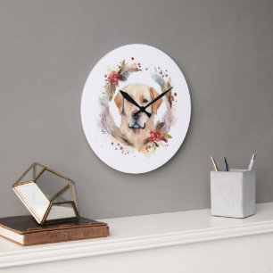 Labrador Christmas Wreath Festive Pup  Large Clock
