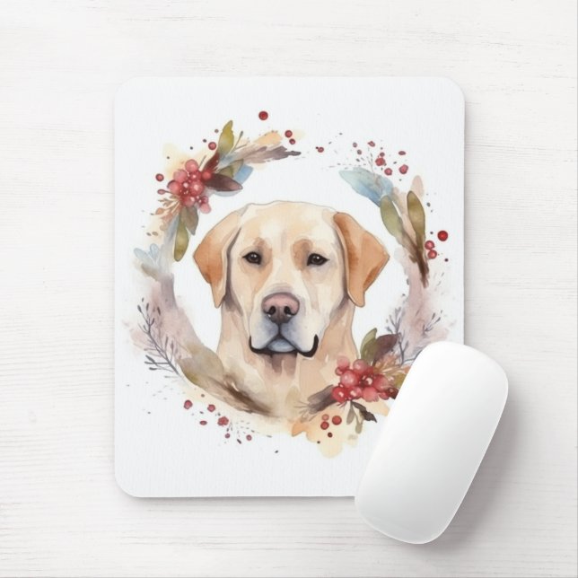 Labrador Christmas Wreath Festive Pup  Mouse Mat (With Mouse)