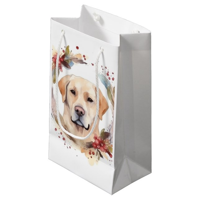 Labrador Christmas Wreath Festive Pup  Small Gift Bag (Front Angled)