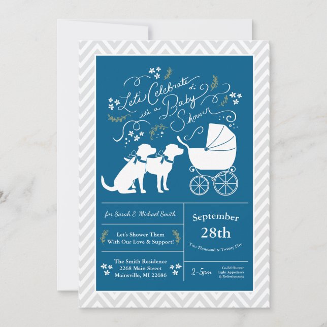Labrador Dog Baby Shower Blue Boy Lab 2 Dogs Invitation (Front)