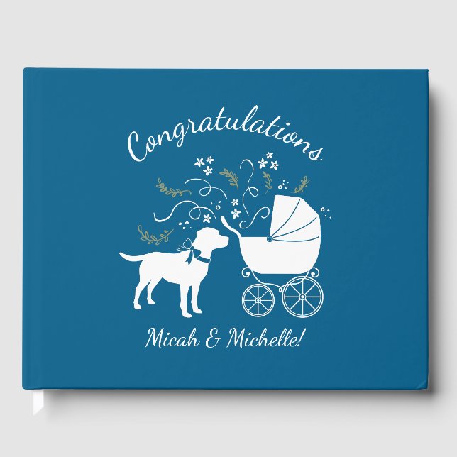 Labrador Dog Baby Shower Blue Boy Lab Guest Book (Front)