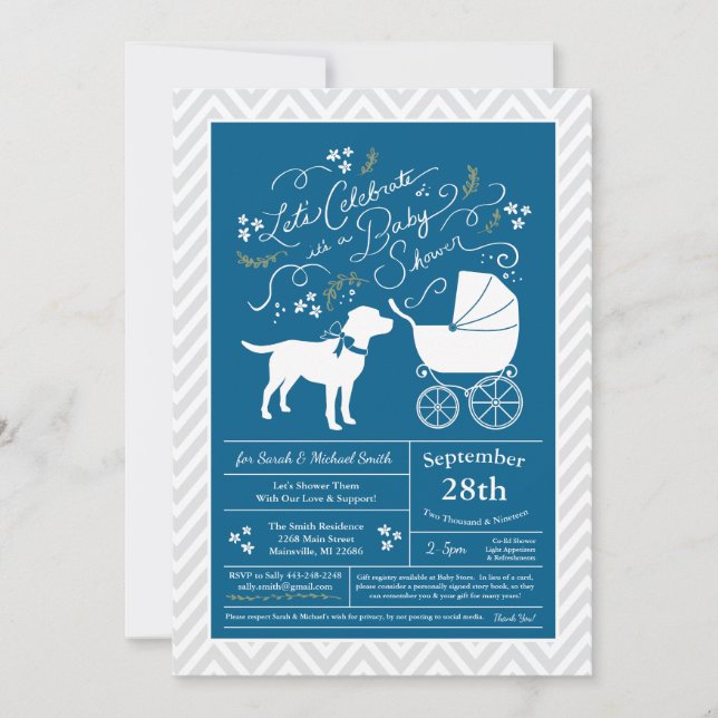 Labrador Dog Baby Shower Blue Boy Lab Invitation (Front)