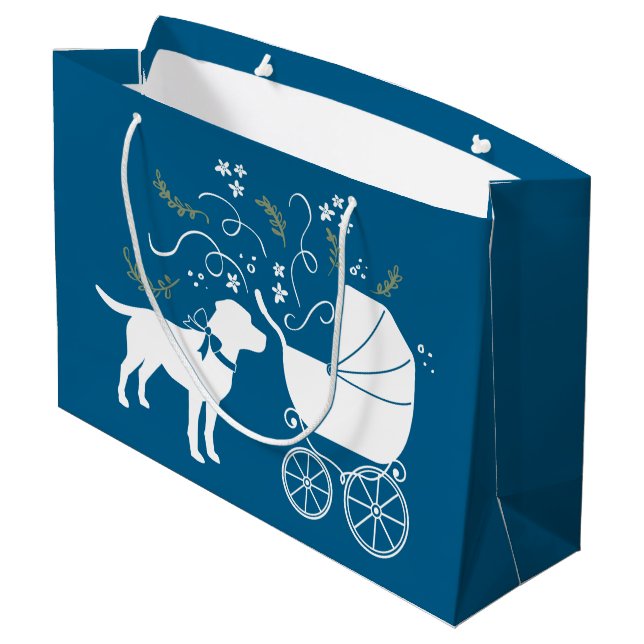 Labrador Dog Baby Shower Blue Boy Lab Large Gift Bag (Back Angled)