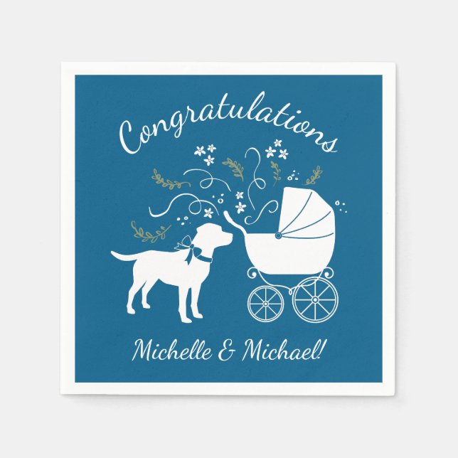 Labrador Dog Baby Shower Blue Boy Lab Napkin (Front)