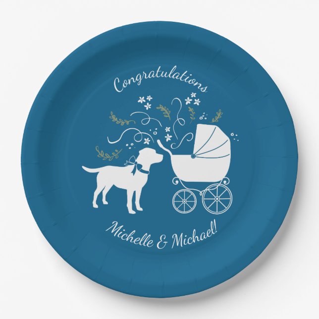 Labrador Dog Baby Shower Blue Boy Lab Paper Plate (Front)