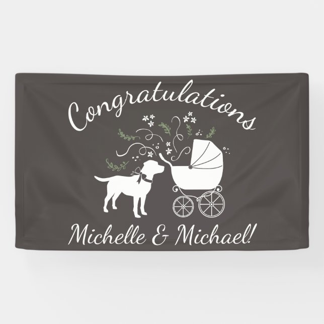 Labrador Dog Baby Shower Lab Gray Gender Neutral Banner (Horizontal)