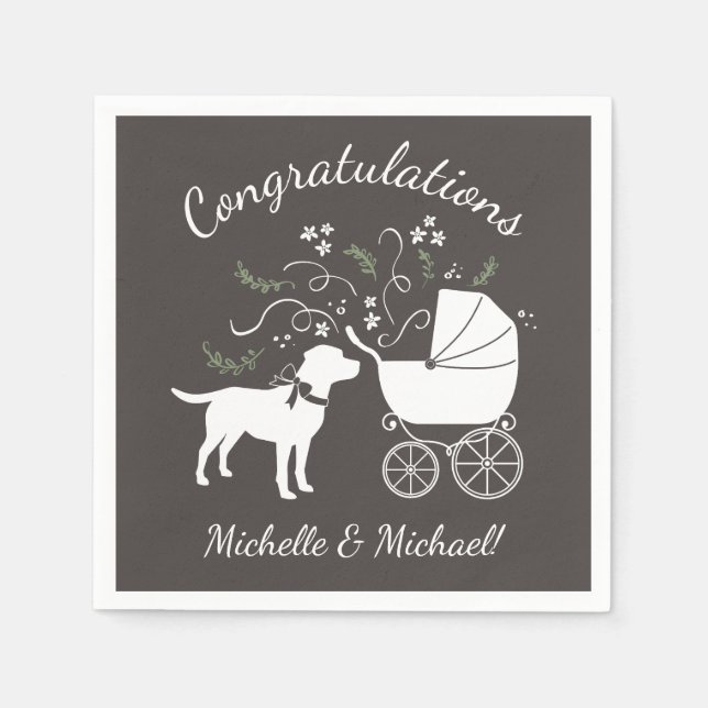 Labrador Dog Baby Shower Lab Gray Gender Neutral Napkin (Front)
