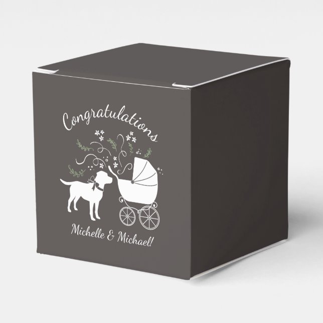 Labrador Dog Baby Shower Lab Grey Gender Neutral Favour Box (Front Side)