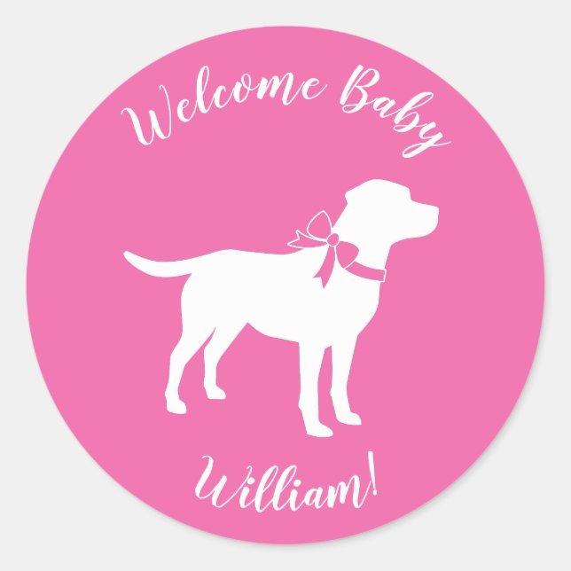 Labrador Dog Baby Shower Pink Girl Lab Classic Round Sticker (Front)