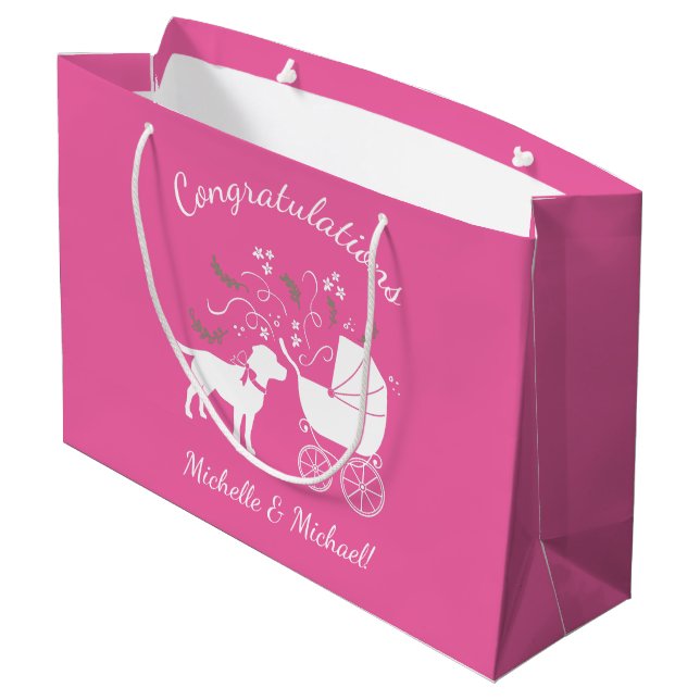 Labrador Dog Baby Shower Pink Girl Lab Large Gift Bag (Back Angled)