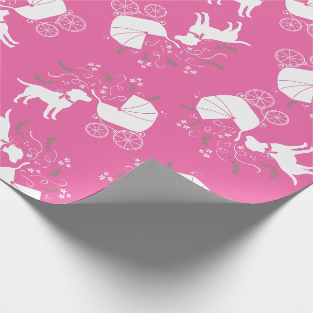 Labrador Dog Baby Shower Pink Girl Lab Wrapping Paper (Corner)