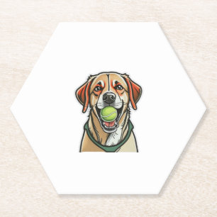 Labrador dog biting tennis ball in his mouth Class Paper Coaster