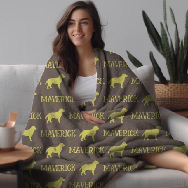 Labrador Dog, Brown Custom Name Repeat  Fleece Blanket (Creator Uploaded)