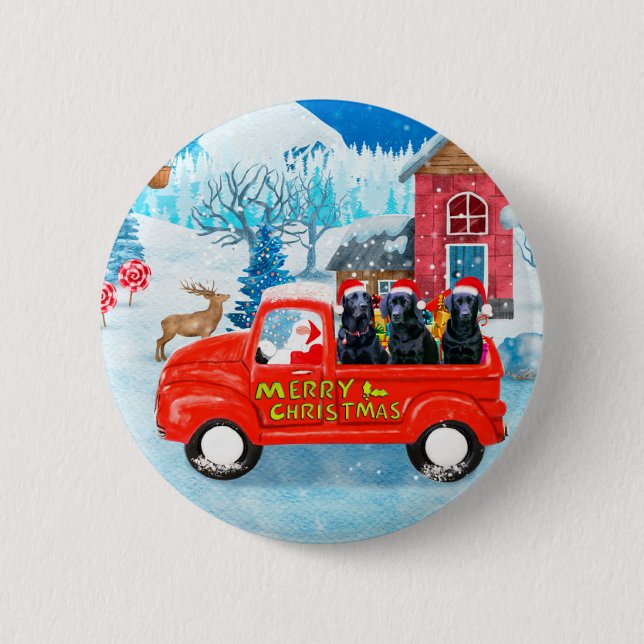 Labrador Dog Christmas Delivery Truck Snow 6 Cm Round Badge (Front)