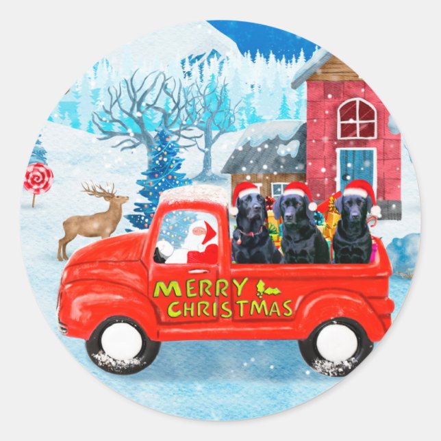 Labrador Dog Christmas Delivery Truck Snow  Classic Round Sticker (Front)