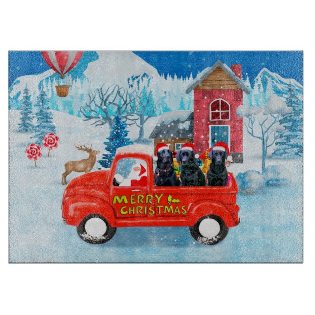 Labrador Dog Christmas Delivery Truck Snow Cutting Board (Front)
