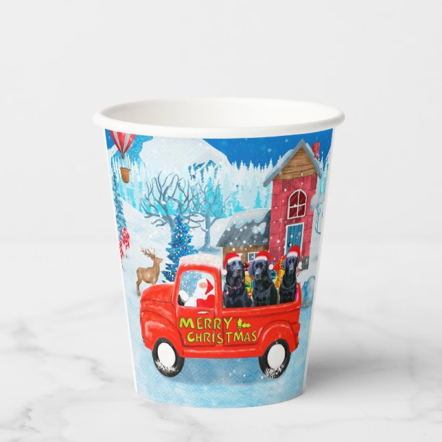 Labrador Dog Christmas Delivery Truck Snow Paper Cups (Front)