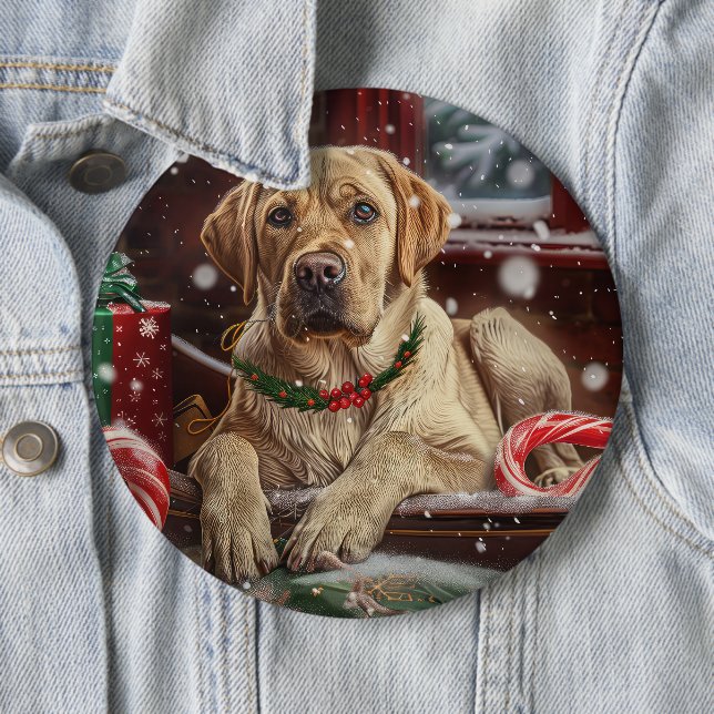 Labrador Dog Christmas Festive 6 Cm Round Badge (In Situ)