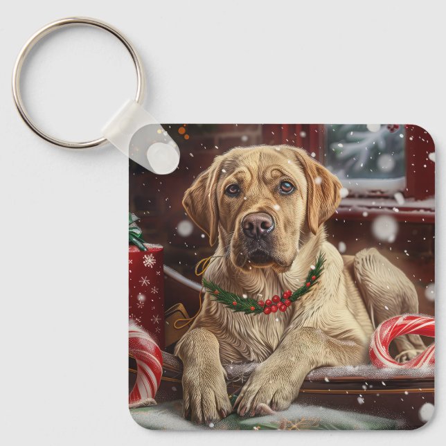 Labrador Dog Christmas Festive Key Ring (Front)
