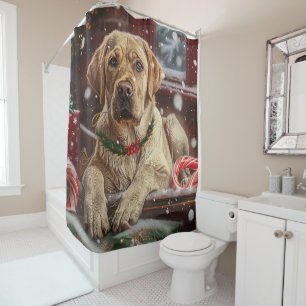 Labrador Dog Christmas Festive Shower Curtain
