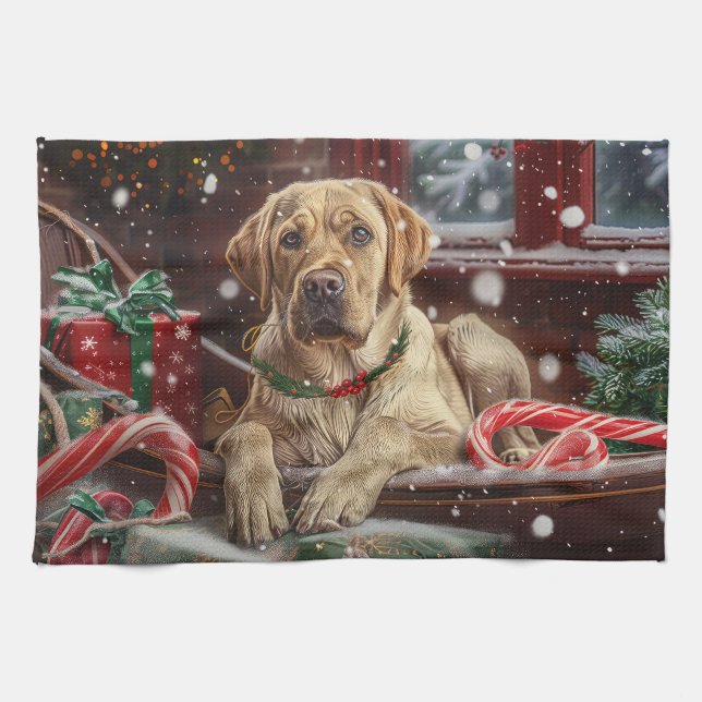 Labrador Dog Christmas Festive Tea Towel (Horizontal)
