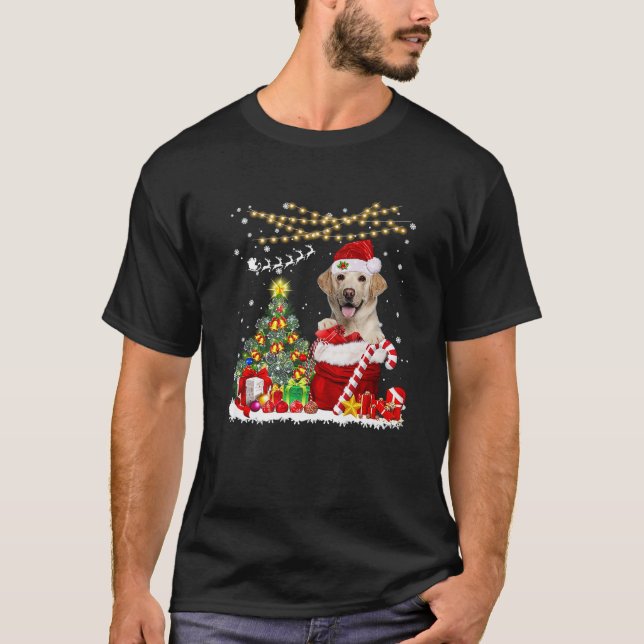 Labrador Dog Christmas Tree Lights Dog Owner Xmas  T-Shirt (Front)