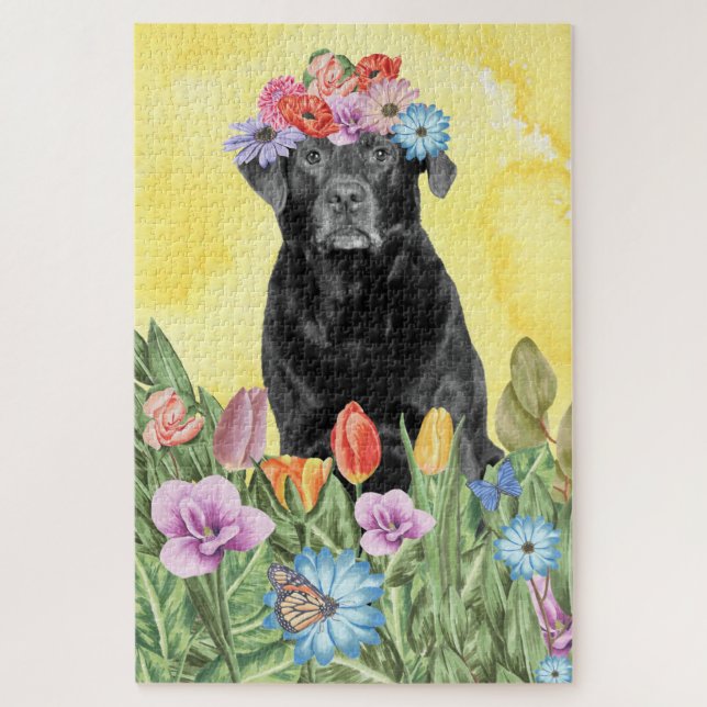 Labrador Dog Flowers Jigsaw Puzzle (Vertical)