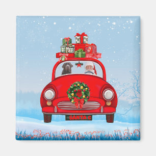 Labrador Dog In Car With Santa Claus  Magnet