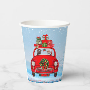Labrador Dog In Car With Santa Claus Paper Cups