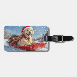 Labrador Dog in Sledge Let it Snow Christmas Luggage Tag