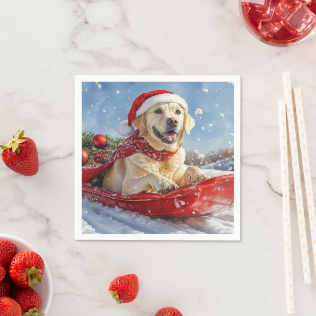 Labrador Dog in Sledge Let it Snow Christmas Napkin (Insitu)