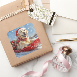 Labrador Dog in Sledge Let it Snow Christmas Square Sticker