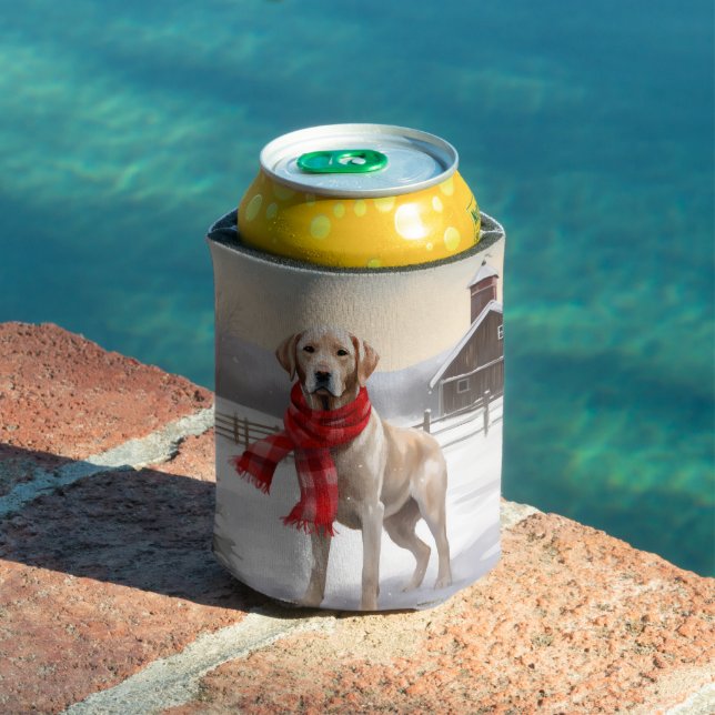 Labrador Dog in Snow Christmas Can Cooler (In Situ Pool)