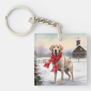 Labrador Dog in Snow Christmas Key Ring