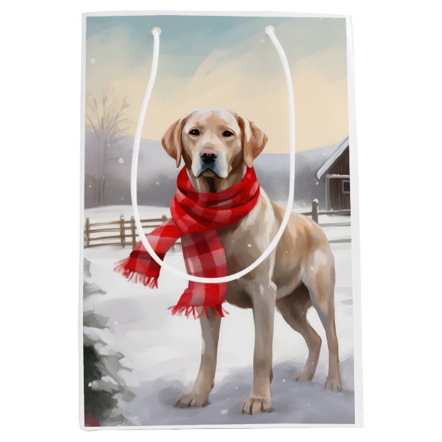 Labrador Dog in Snow Christmas Medium Gift Bag (Front)