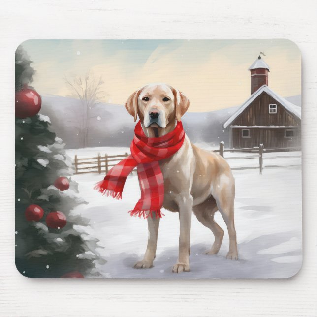 Labrador Dog in Snow Christmas Mouse Mat (Front)